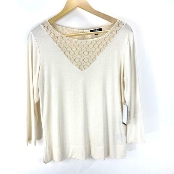 Premise Cream Colored 3/4 Sleeve Lace Accent Top Size Small - Picture 1 of 6